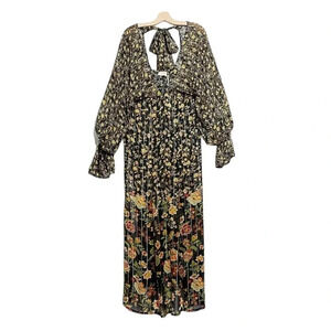 Rococo Sand Hana Printed Kaftan Maxi Dress Black Metallic Thread Size XS NWT